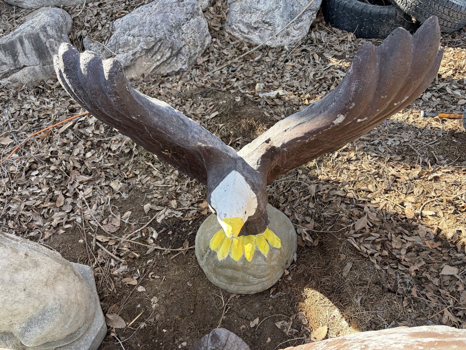 Vintage Concrete Bald Eagle Garden Statue Outdoor Yard Decor