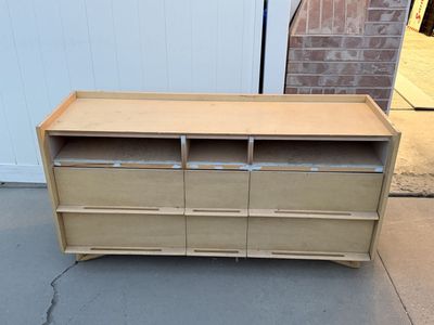 Free Unfinished Wooden Dresser/Media Console with 6 Drawers and Open Shelves
