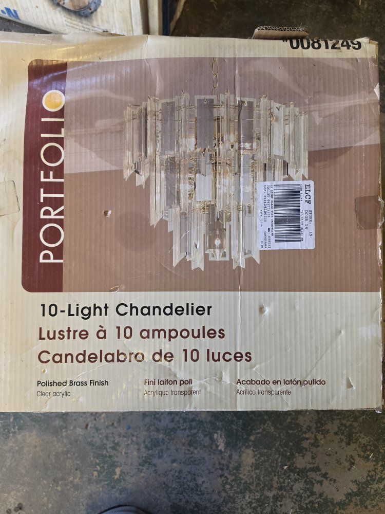 Portfolio 10-Light Chandelier Polished Brass Finish Clear Acrylic