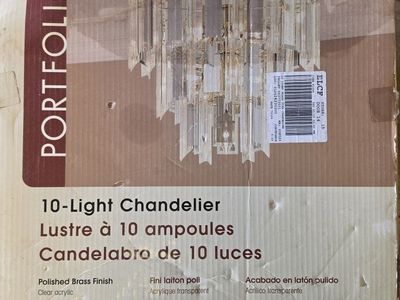 Portfolio 10-Light Chandelier Polished Brass Finish Clear Acrylic