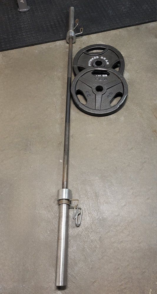 Weights 90 pounds plus barbell