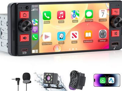 NEW Single Din Car Stereo with Wireless Apple CarPlay/ Android Auto, Touchscreen Radio Incell UHD with 1080P Backup Camera, ETC.