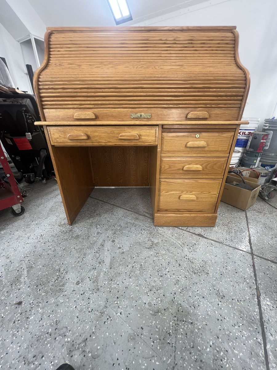 Oak Roll top desk & file cabinets