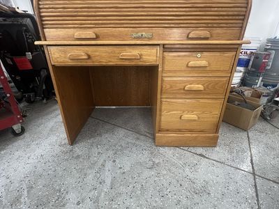 Oak Roll top desk & file cabinets