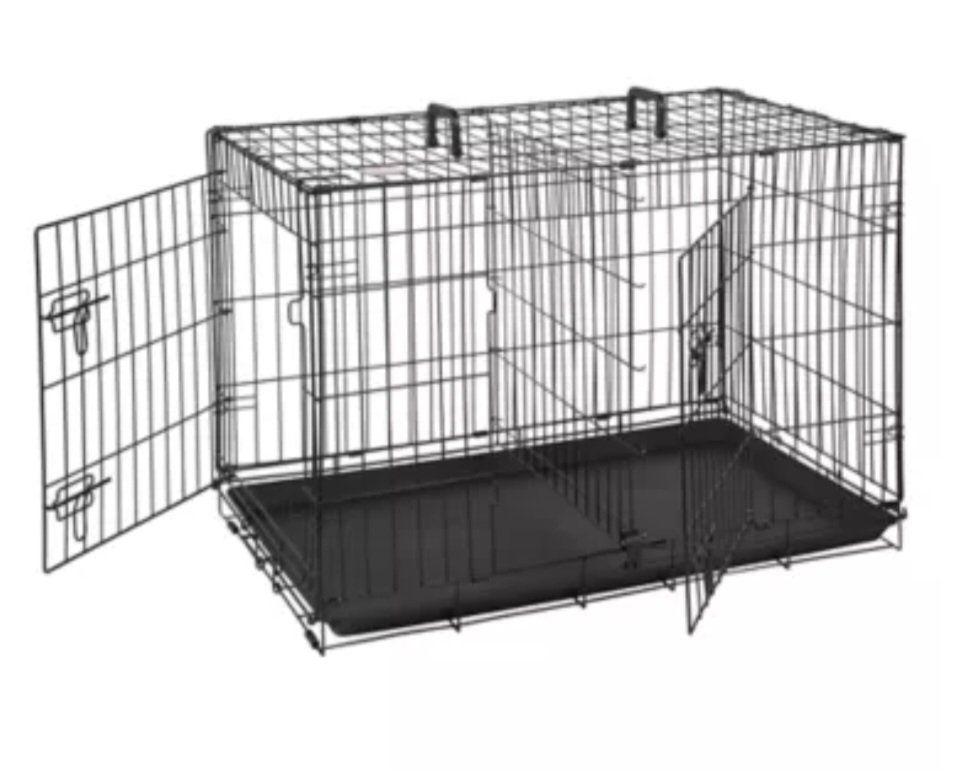 Double Door Folding Dog Crate with Divider Panel