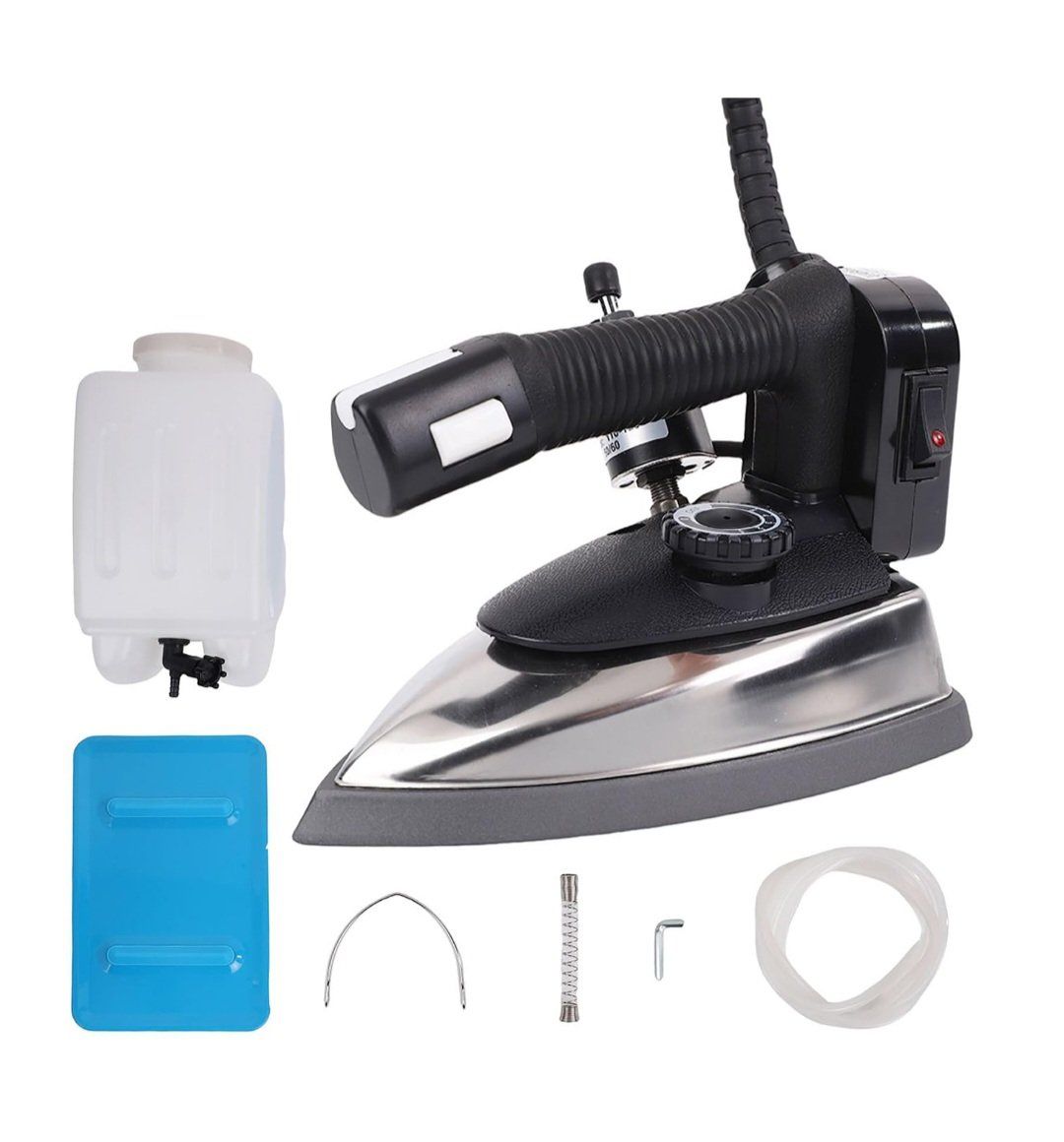 Industrial Steam Iron with Water Tank and Accessories - Stainless Steel Soleplate