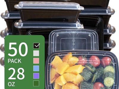Brand new, 50-Pack 28 oz Reusable Black Meal Prep Containers with Clear Lids - Microwave Safe Food Storage