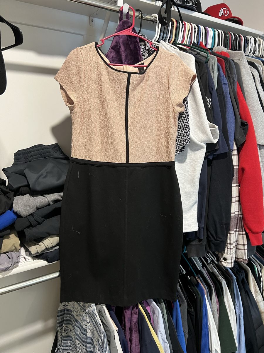 Pink & Black Colorblock Short Sleeve Dress, Women's Size M, Business Casual, Polyester, Knee-Length