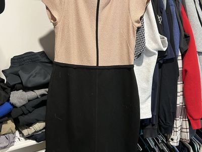 Pink & Black Colorblock Short Sleeve Dress, Women's Size M, Business Casual, Polyester, Knee-Length