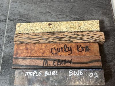 Pen Blanks Curly Koa, Maple, Ebony, Black Palm, Sunflower Seed,