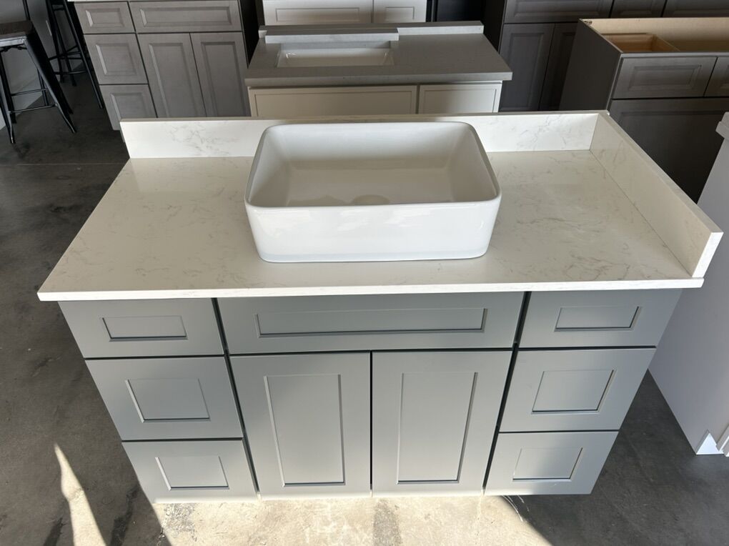 48 Inch Gray Plywood Vanity With Vessel Sink