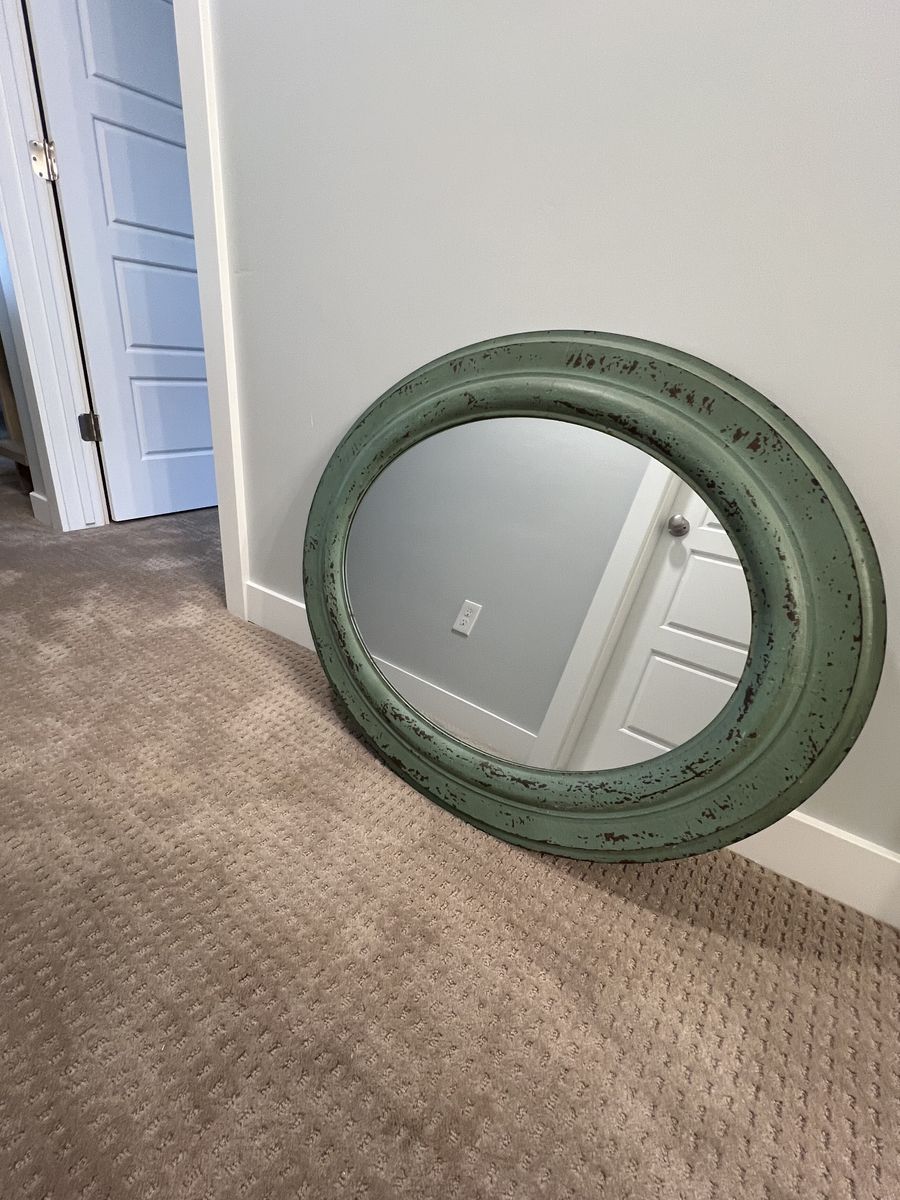 Vintage Style Round Distressed Green Wall Mirror