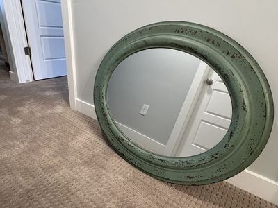 Vintage Style Round Distressed Green Wall Mirror