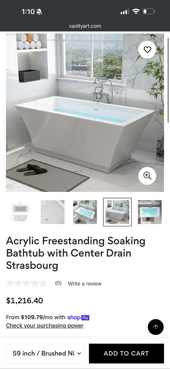 Acrylic Freestanding Soaking Bathtub Vanity Art