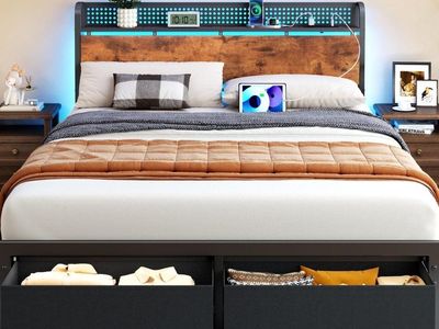 Queen Bed Frame w/ LED & Storage Drawers NEW # 461