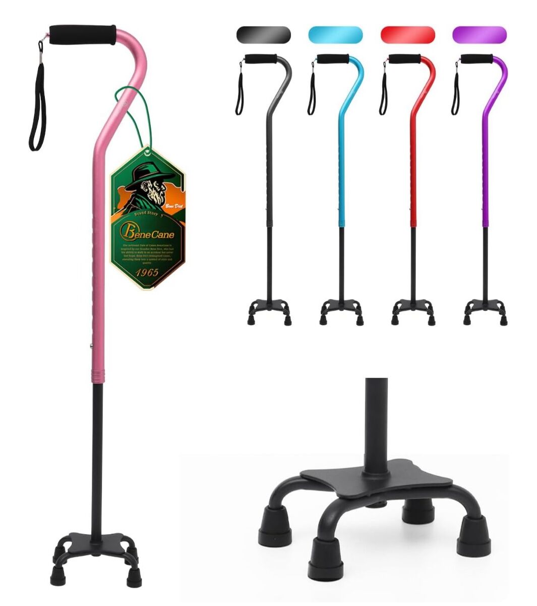 New, Pink Adjustable Quad Walking Cane