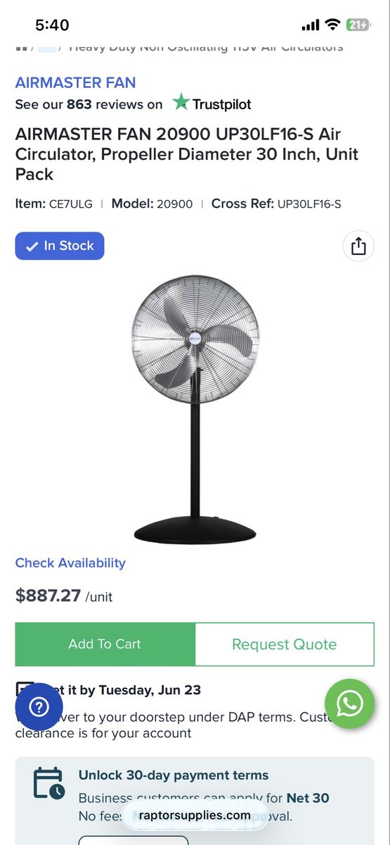 Air master stand up industrial fan
