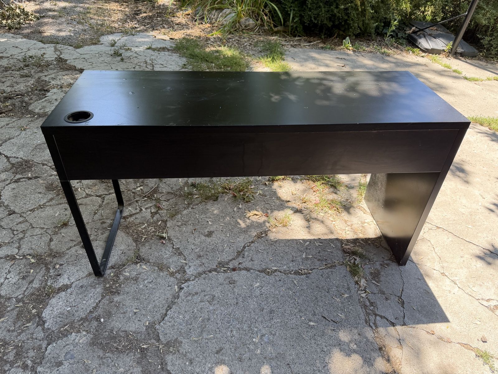 Black Modern Office Desk with Cable Management Hole, Sleek Design