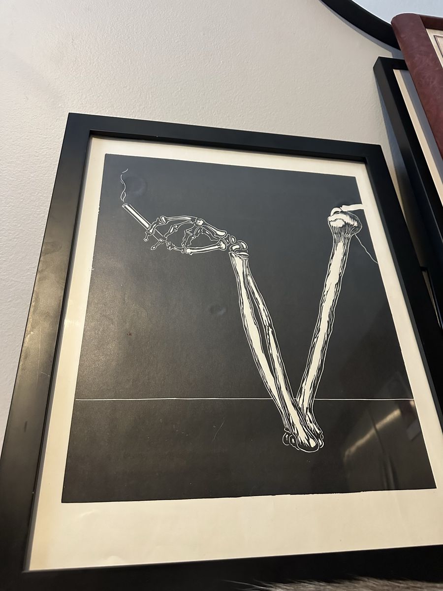 Unique skeleton cigarette art 18x22