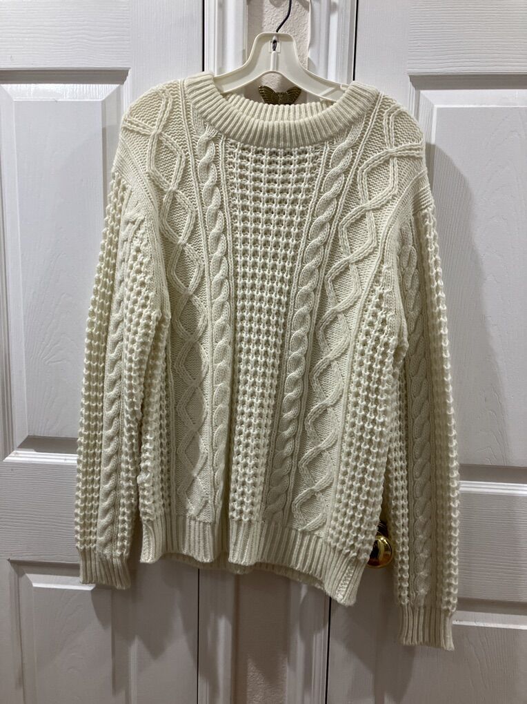 Cream Colored Cable Sweater Size Large