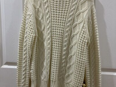 Cream Colored Cable Sweater Size Large