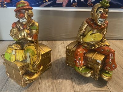 Vintage "Happy And Sad" Clown Bookends