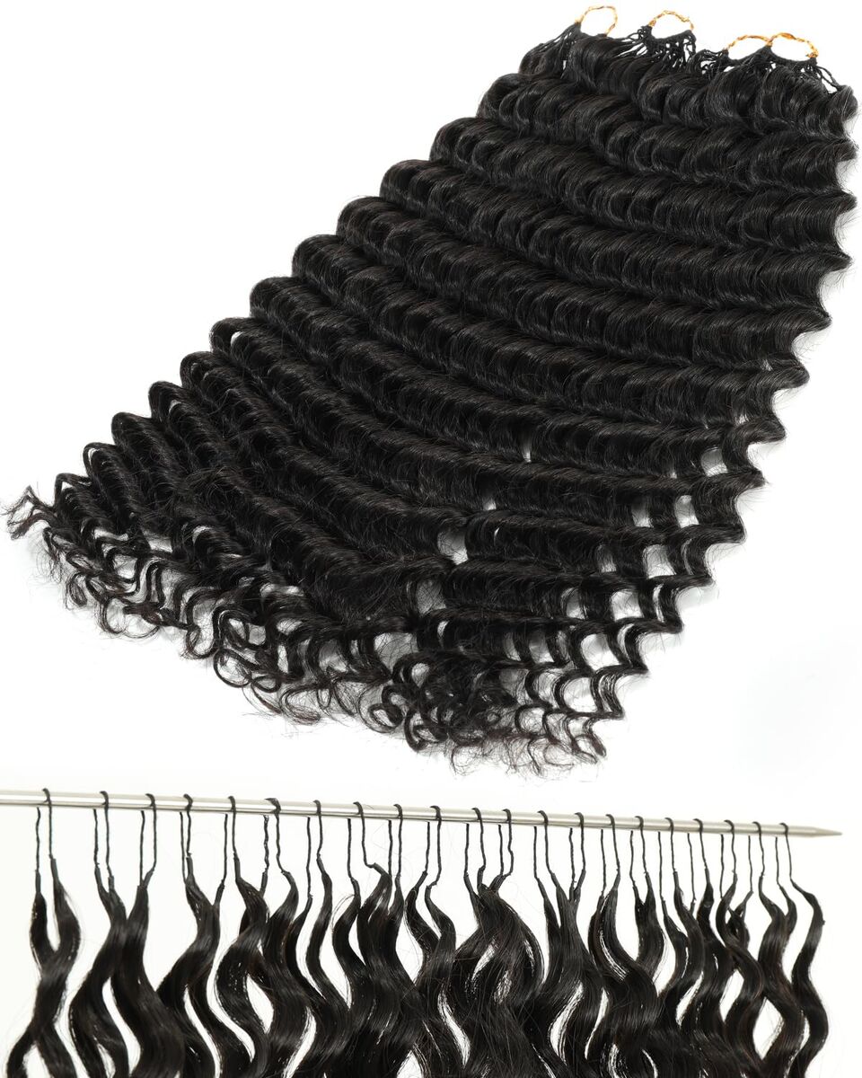 NEW BEEOS Pre-Separated Deep Wave Crochet Human Hair, 160g Knotless Remy Human Crochet Hair for Women Black Color 16 Inch