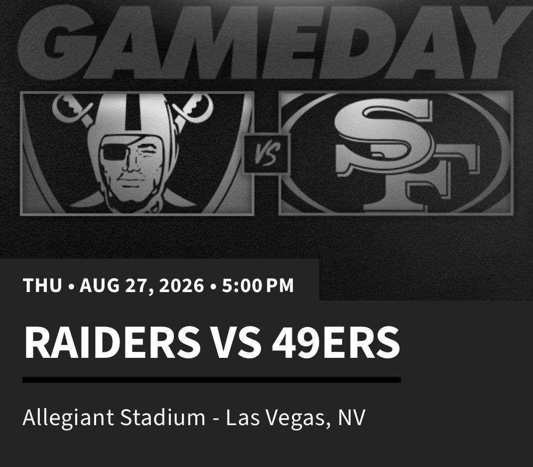 Raiders Tickets, Sec 202, Row 1.