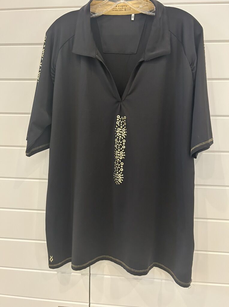 Nancy Lopez Golf Shirt 1X Black Gold