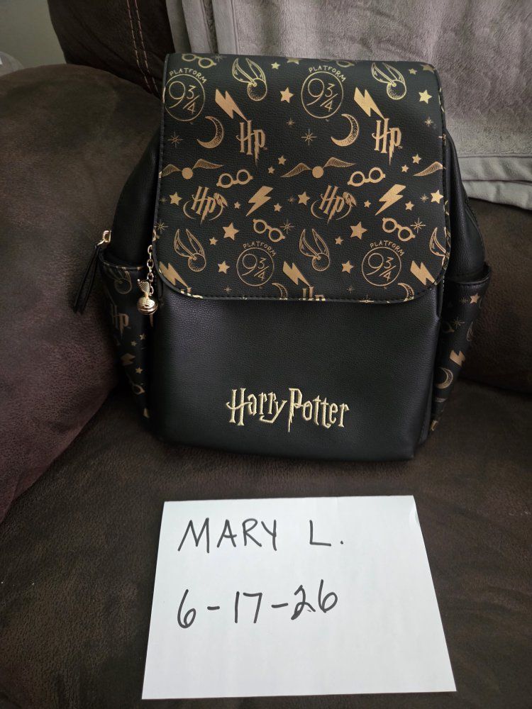 Harry Potter Platform 9 3/4 Mini Backpack Black & Gold HP Logo & Snitch Print