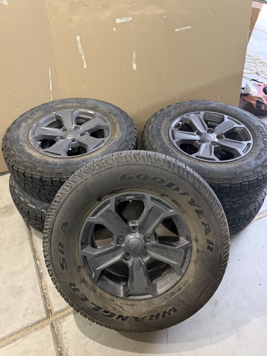 Stock Jeep wrangler rims and tires. 