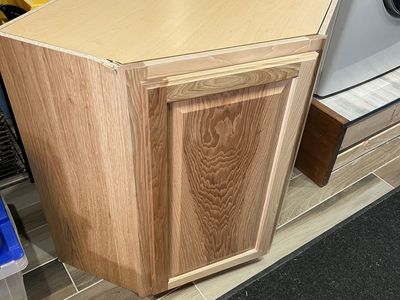Hickory Corner Cabinet with Shelf - Ready for Installation