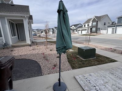 Blue Patio Umbrella with Holder