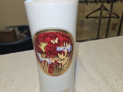24KT Gold Japanese Pagoda, Peacock, Iris, & Floral Decorative Plates & Vase Set