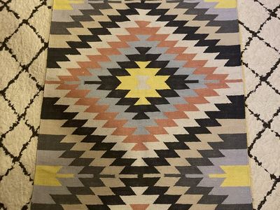 Geometric Pattern Area Rug - Kilim Style Accent Mat