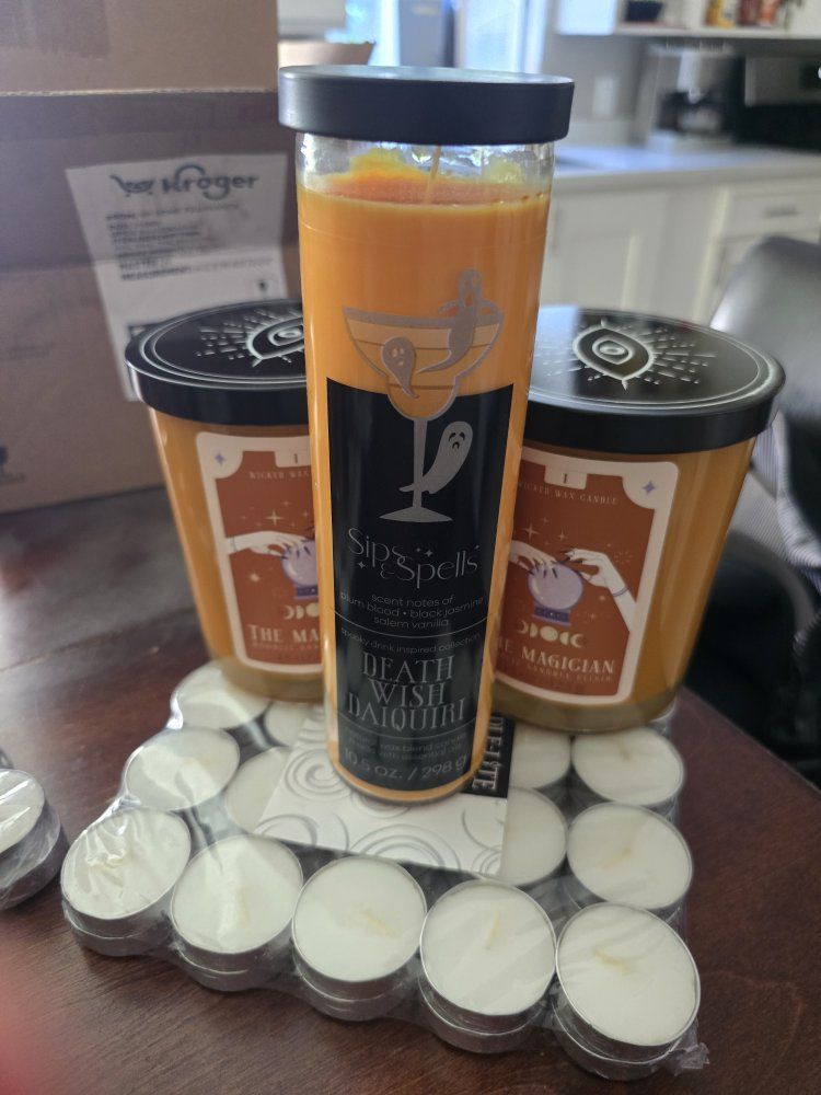 Sips & Spells Halloween Candle Lot: Death Wish Daiquiri, The Magician & Candle-Lite Tea Lights