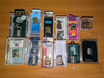 Vintage Collectible Pewter Souvenir Thimble Collection (12 Pieces)