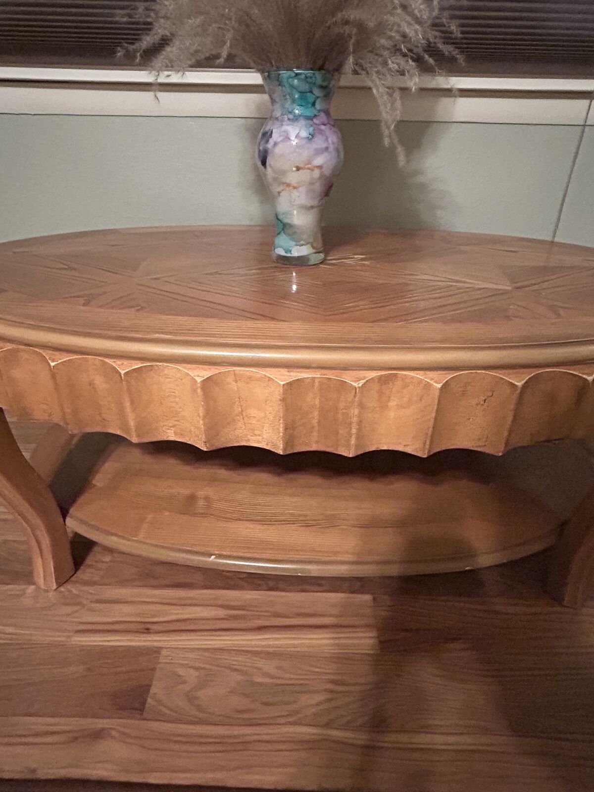 Vintage Solid Wood Scalloped Edge Side Table