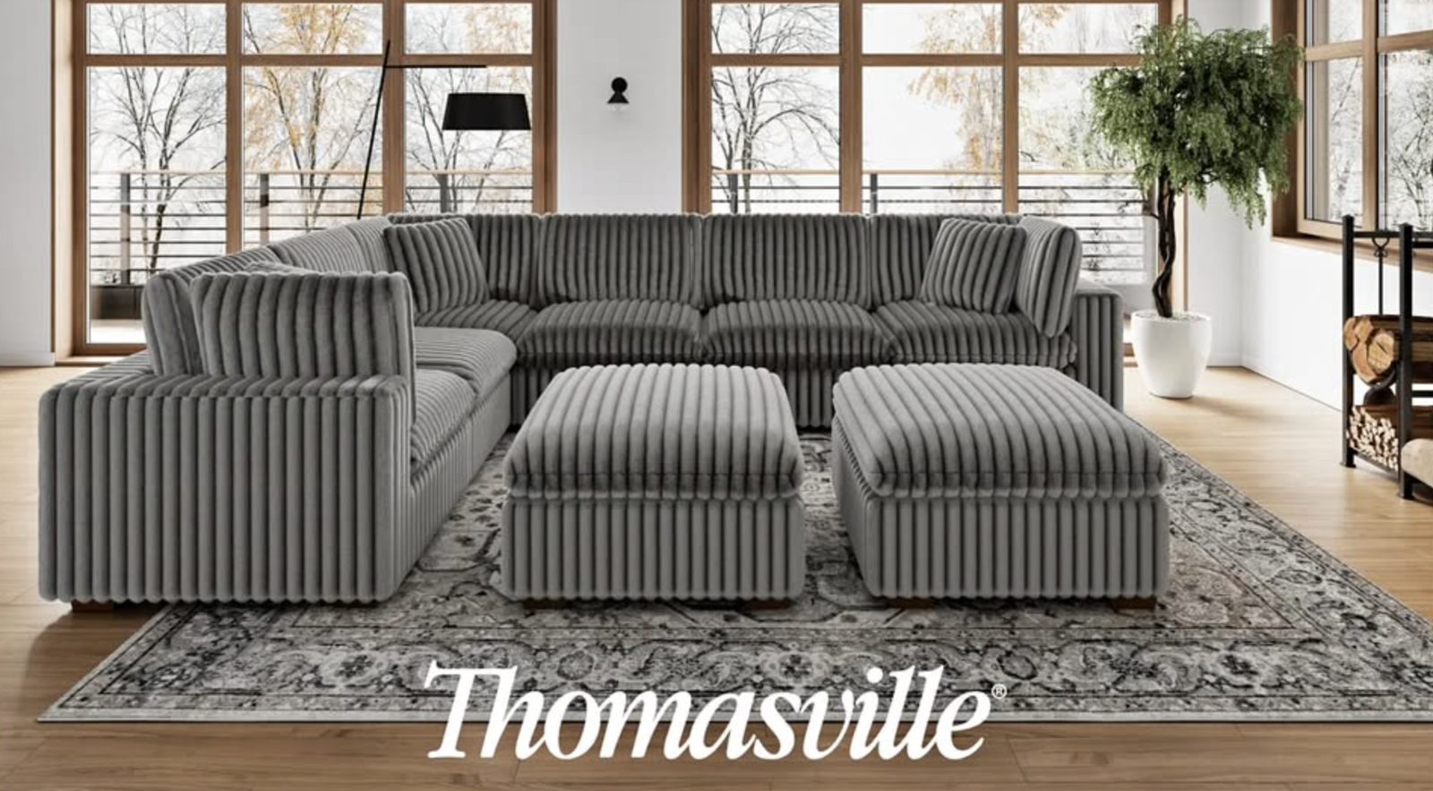 Thomasville Lowell Corduroy 8-piece Modular Sectional