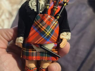 Vintage Scottish Girl With Bagpipes Made in England Souvenir Doll Hard Plastic