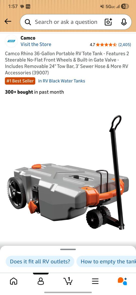 camco rhino 36 gallon portable rv tote tank