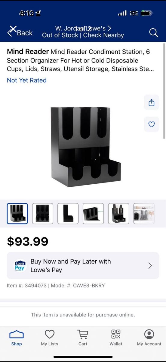 Mind Reader 6-Compartment Condiment & Cup Organizer Station CAVE3-BKRY