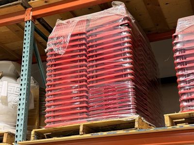 Red plastic grocery baskets $4 each (min. purchase 25 baskets)