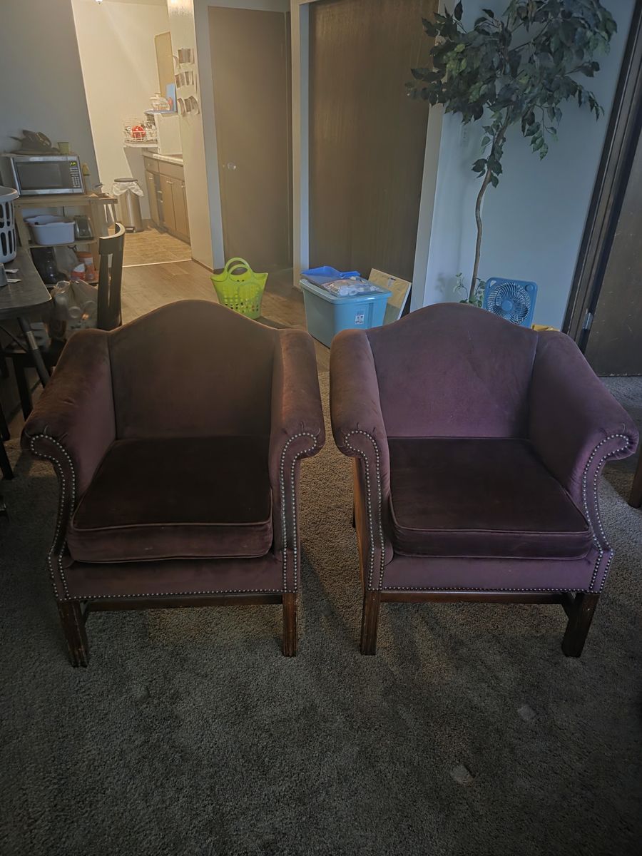 Set of 2 Vintage Velour Armchairs with Nailhead Trim