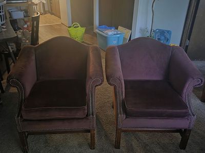 Set of 2 Vintage Velour Armchairs with Nailhead Trim