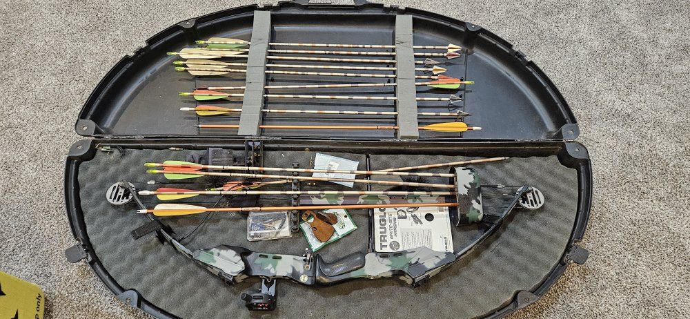 Bear Compound Bow Package with Hard Case, Arrows, Accessories, and Target