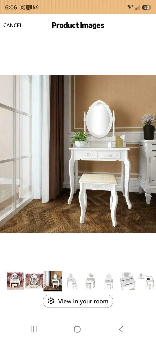 NEW, unopened boxes. White Vanity Dressing Table with Mirror & Cushioned Stool - Removable Desktop