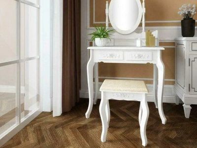 NEW, unopened boxes. White Vanity Dressing Table with Mirror & Cushioned Stool - Removable Desktop