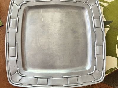 Longaberger Metal Pewter-Tone Square Woven Pattern Serving Tray Platter