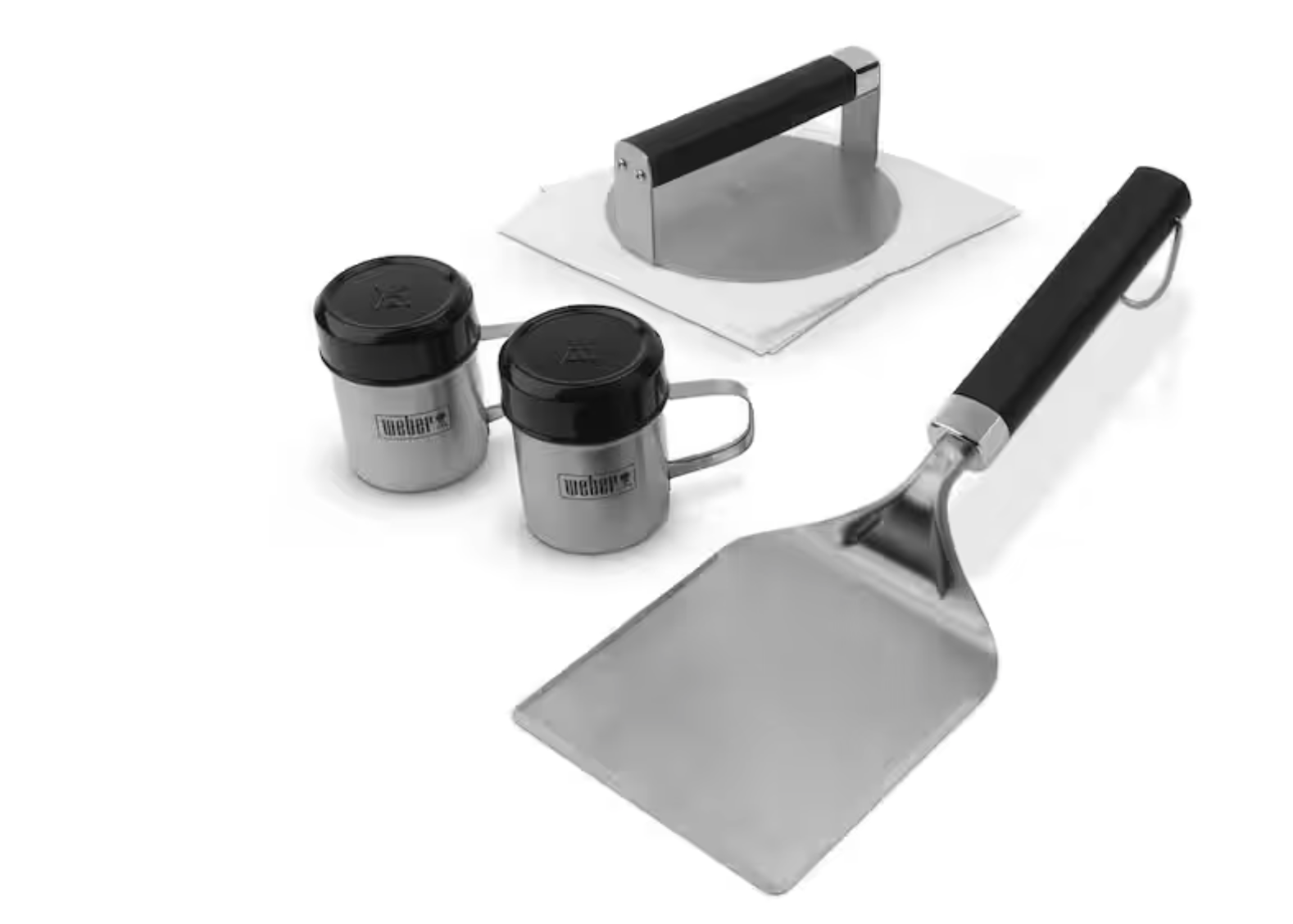 Weber Smashed Burger Set - burger press, patty paper, wide spatula, 2 spice shakers